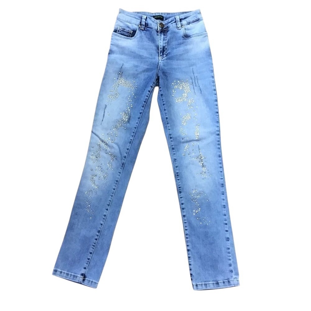 TRICOTTO high rise waist distressed rhinestone crystal sparkle jeans 6 ripped